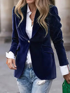 Julie Velvet Blazer Midnight Navy – close-up
