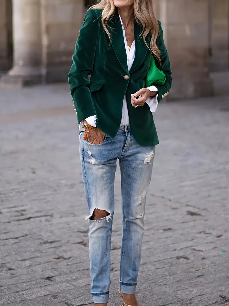Julie Velvet Blazer Green – detail view