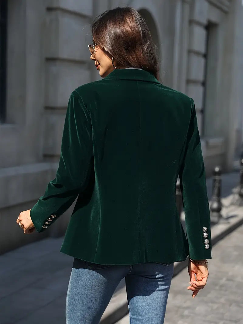 Julie Velvet Blazer Green – styled view