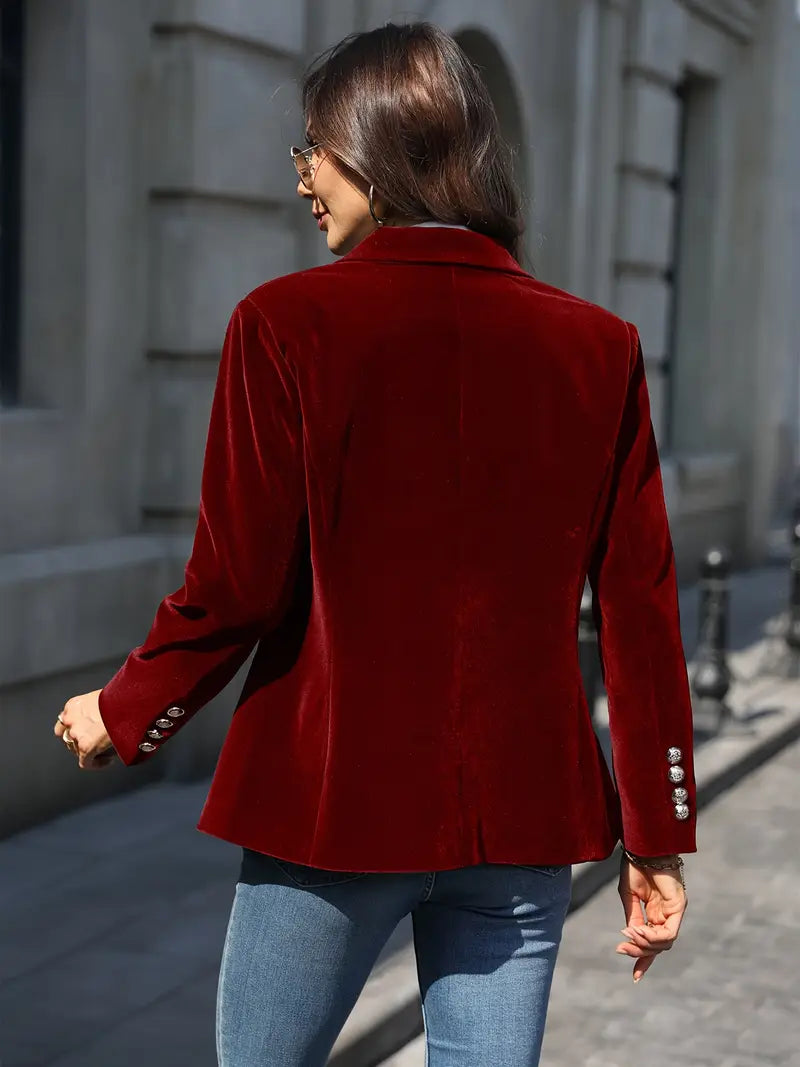 Julie Velvet Blazer Red – front view