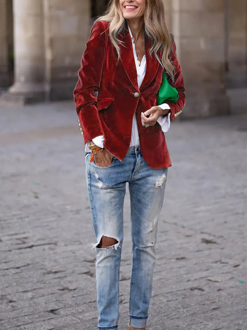 Julie Velvet Blazer Red – detail view