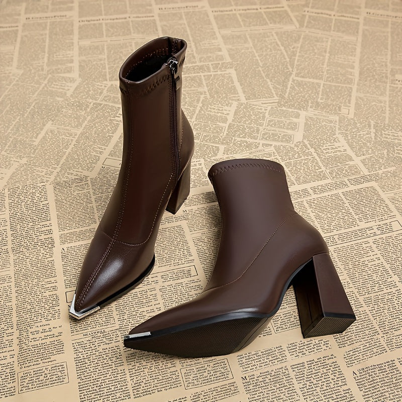 Julietta | Pointed-Toe Chunky Heel Ankle Boots – front view