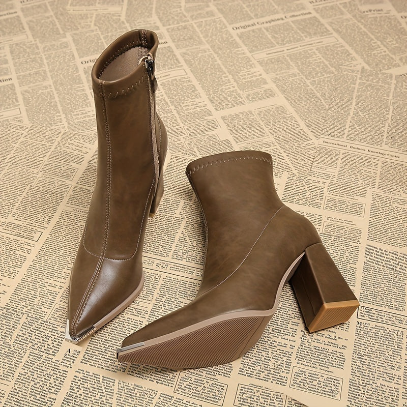 Julietta | Pointed-Toe Chunky Heel Ankle Boots – front view