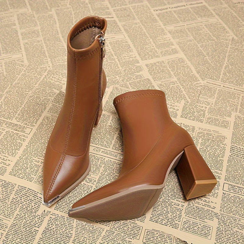 Julietta | Pointed-Toe Chunky Heel Ankle Boots – front view