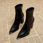 Julietta | Pointed-Toe Chunky Heel Ankle Boots – side view