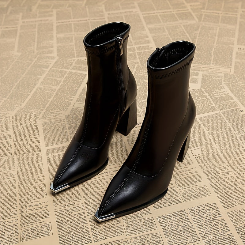 Julietta | Pointed-Toe Chunky Heel Ankle Boots – side view