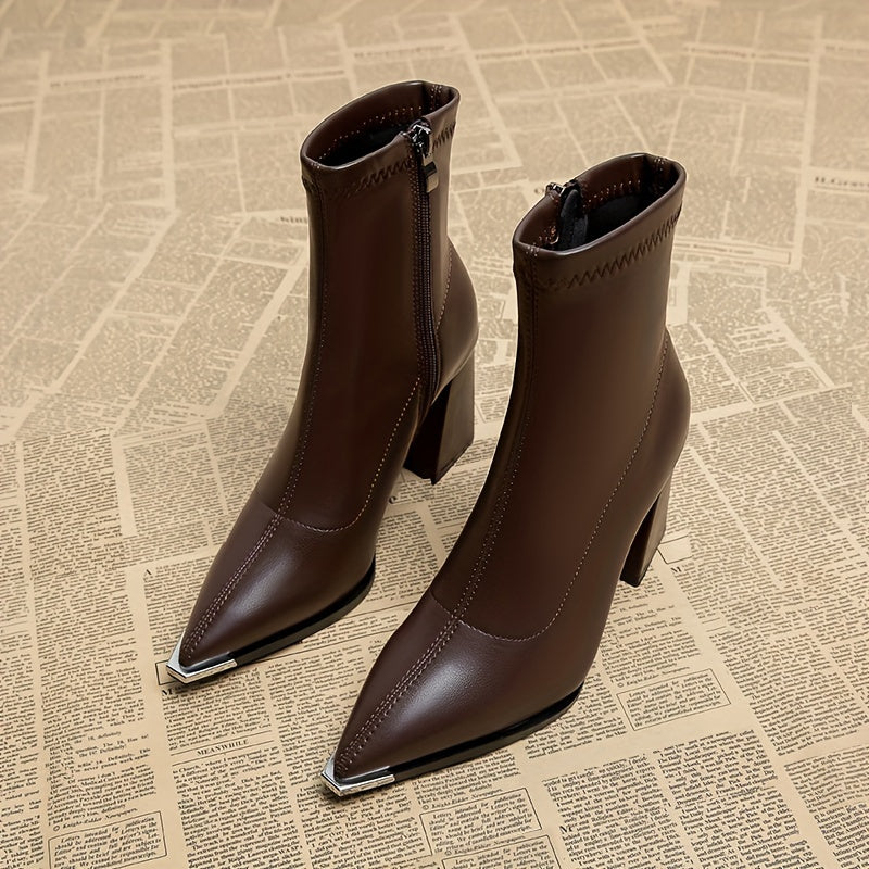 Julietta | Pointed-Toe Chunky Heel Ankle Boots – side view