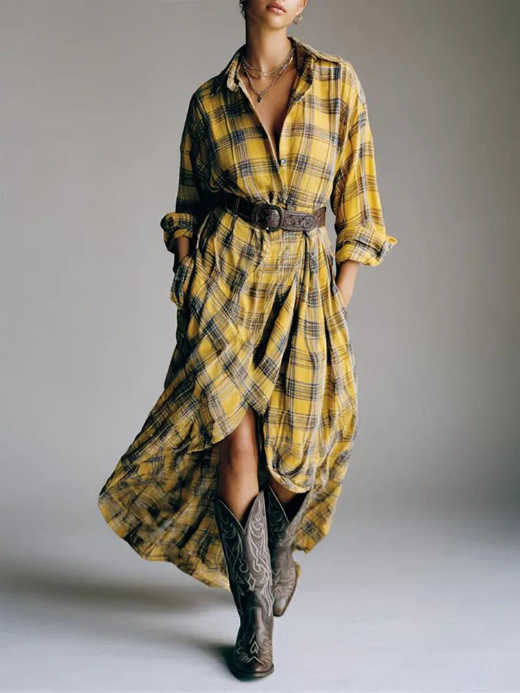 Kaenira Plaid Long Sleeve Dress – back view