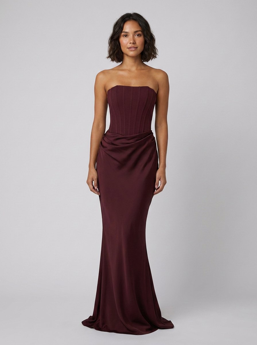 Kailani | Strapless Corset Lace-Up Maxi Dress by Vera Noir – front view