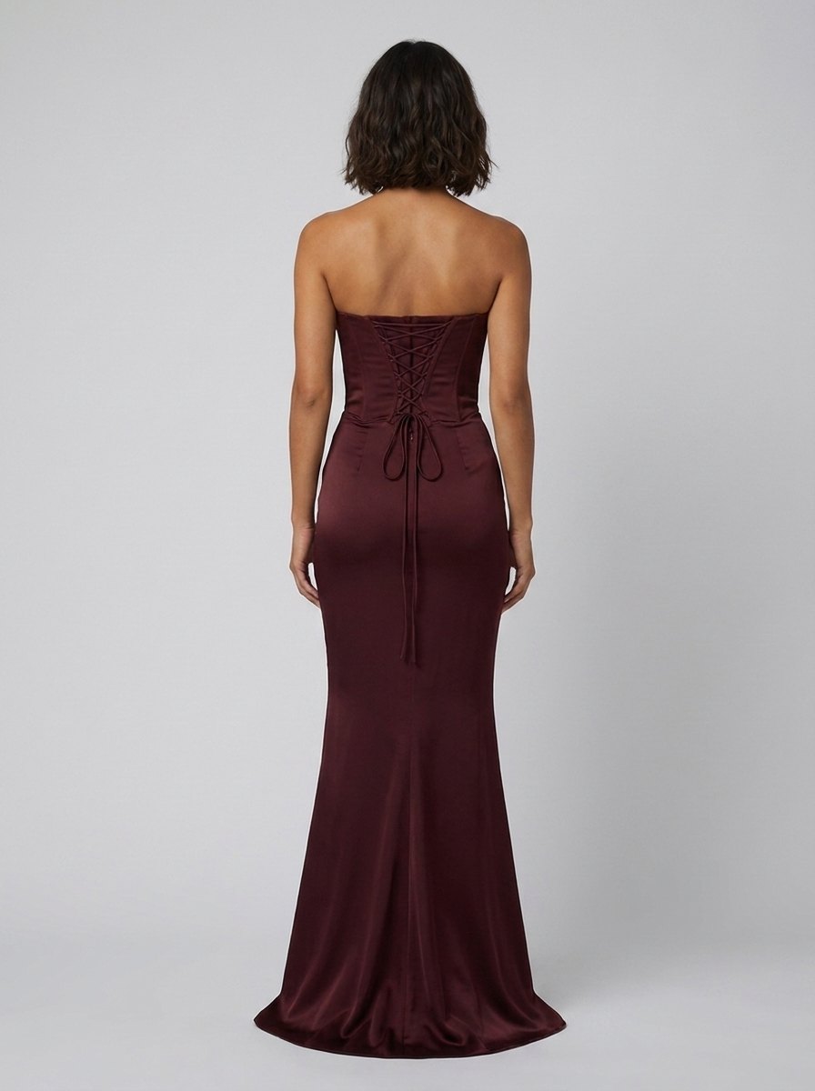 Kailani | Strapless Corset Lace-Up Maxi Dress by Vera Noir – back view