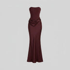 Kailani | Strapless Corset Lace-Up Maxi Dress by Vera Noir – in burgundy
