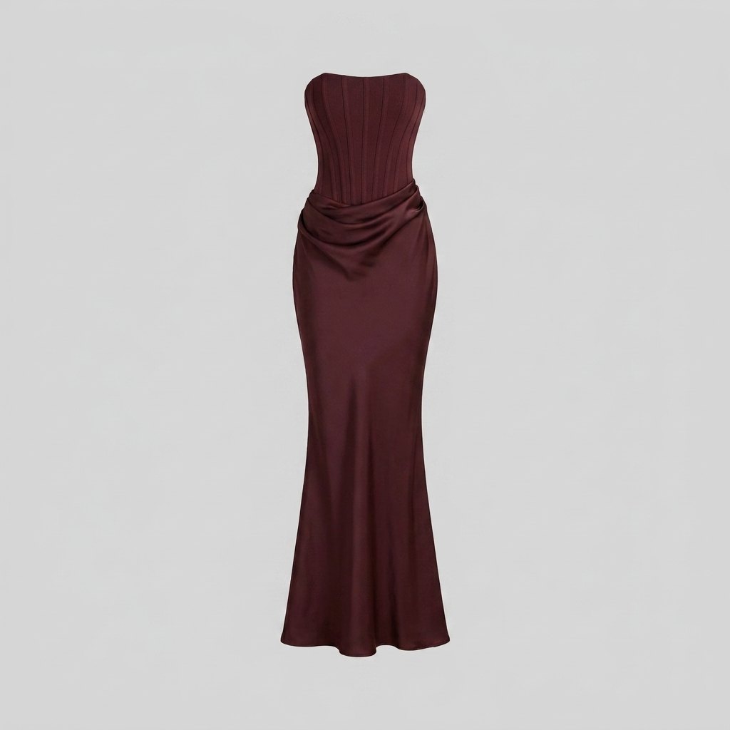 Kailani | Strapless Corset Lace-Up Maxi Dress by Vera Noir – in burgundy