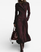 Kaliravessa Elegant Suede Leather Trench Coat – back view