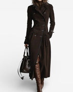 Kaliravessa Elegant Suede Leather Trench Coat – detail view