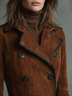 Kaliravessa Elegant Suede Leather Trench Coat – side view