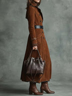 Kaliravessa elegant suede-look trench coat, additional detail view