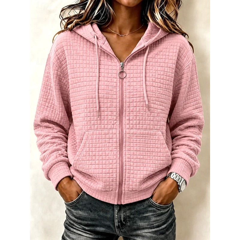 Kathryn Waffle Knit Full-Zip Hoodie – front view