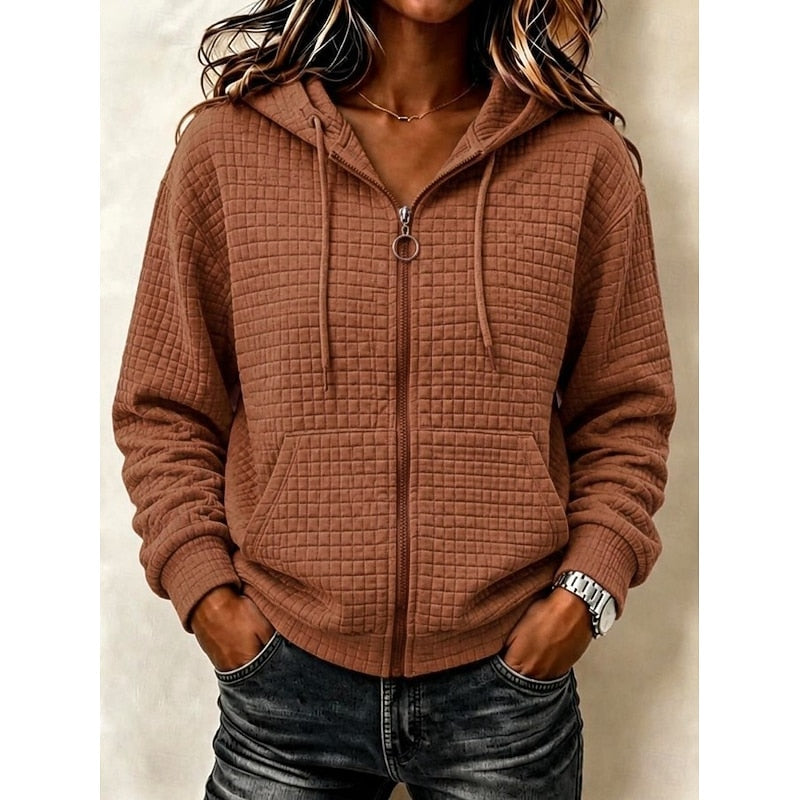 Kathryn Waffle Knit Full-Zip Hoodie – back view