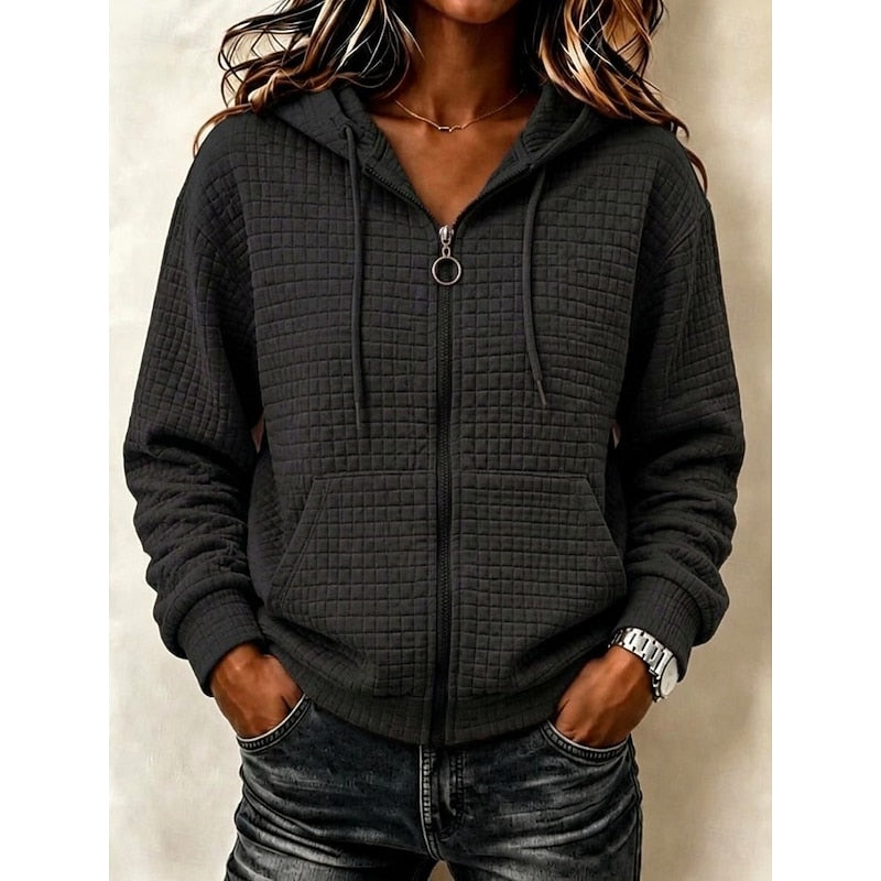 Kathryn Waffle Knit Full-Zip Hoodie – styled view