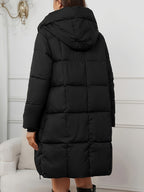 Katrien | Hooded Longline Puffer Coat – back view in black
