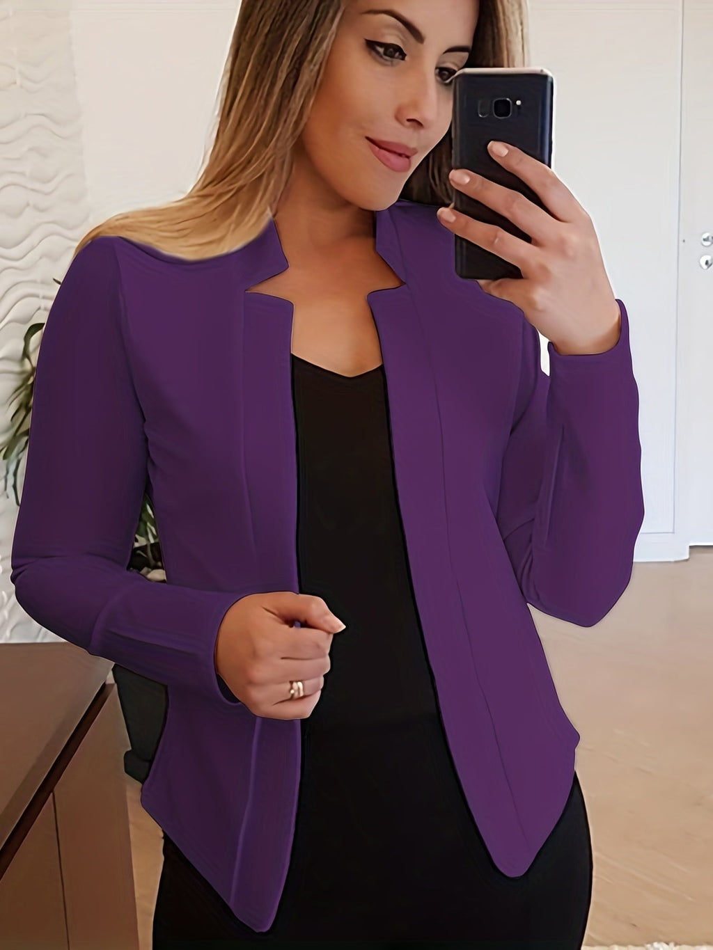 Kirsten Notch Collar Open Blazer – styled view
