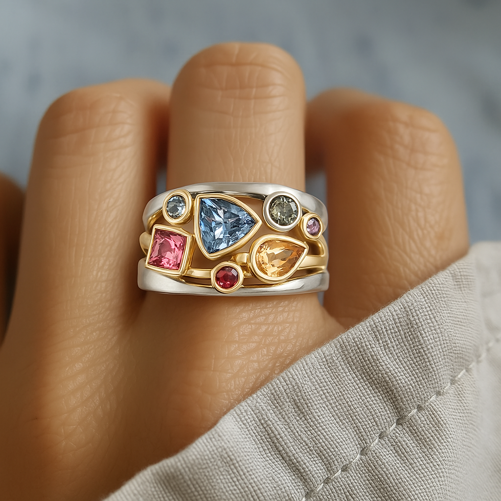 Kyla vintage colourful ring, front view