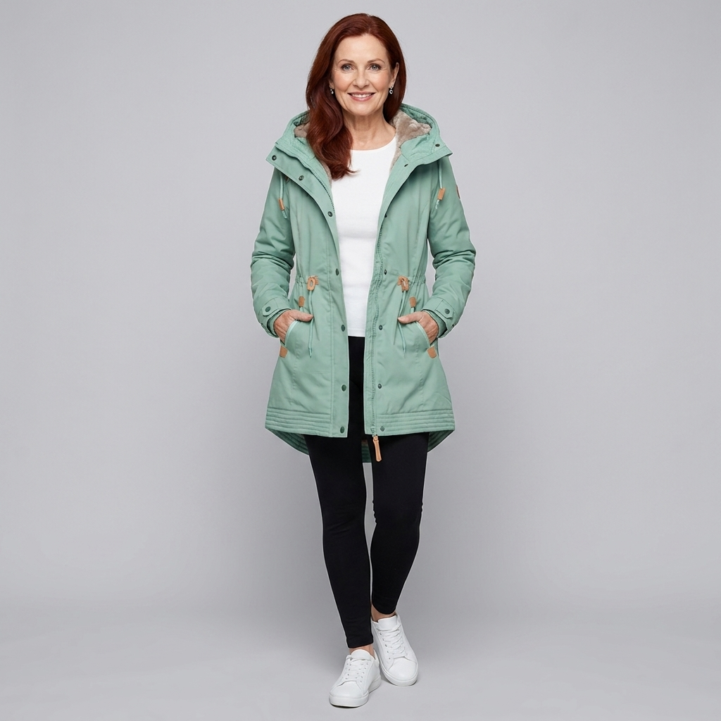 Lara Women's Water-Repellent Parka – green, styled view