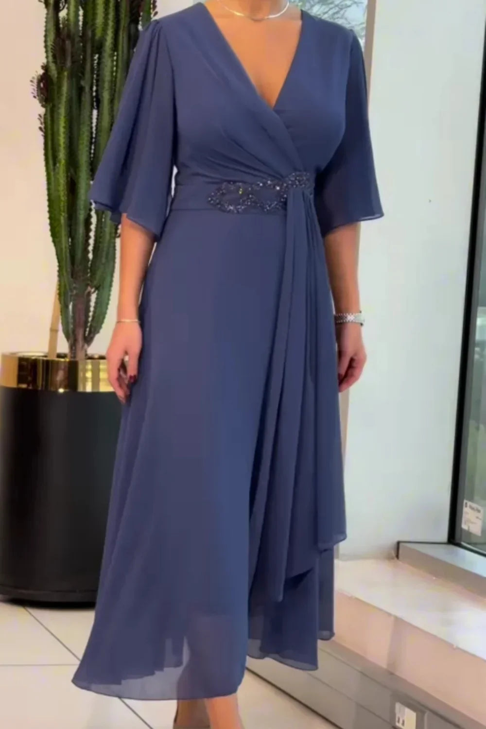 Lavyra Butterfly Sleeve Maxi Dress – back view