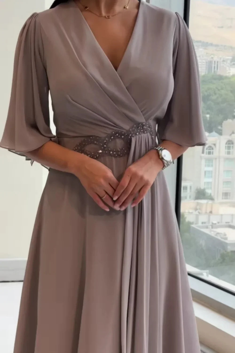 Lavyra Butterfly Sleeve Maxi Dress – detail view
