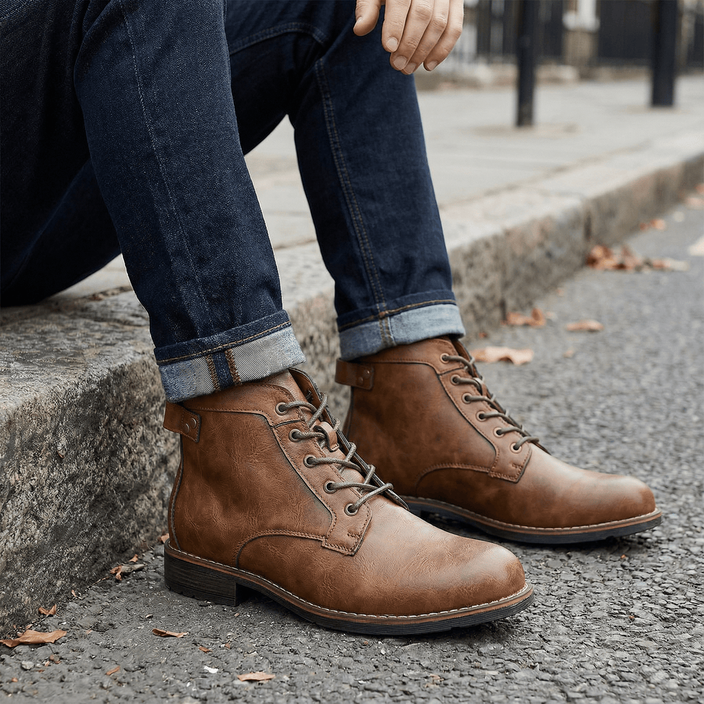 Liam Leather Lace Boots – styled view
