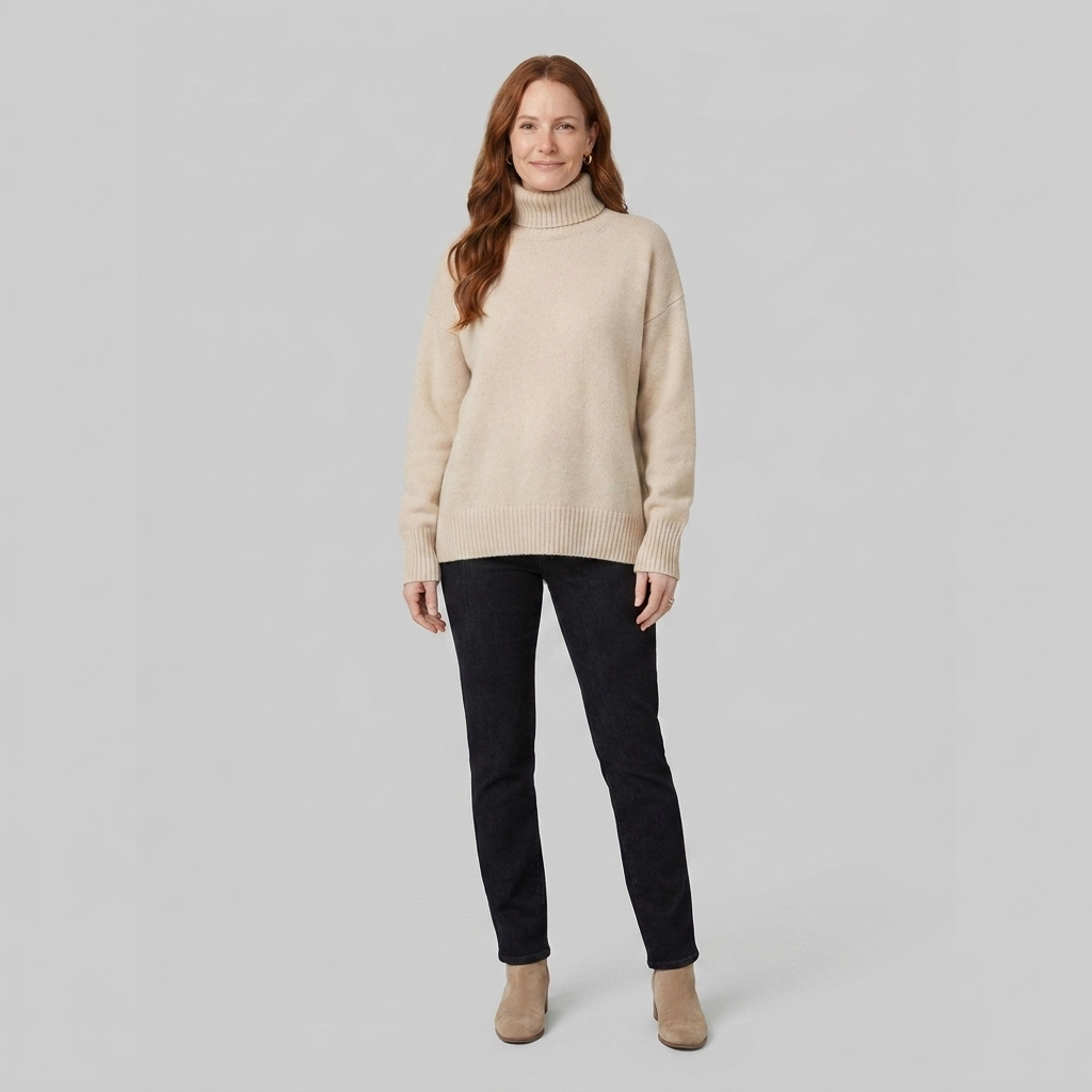 Liora Cashmere-Blend Turtleneck Sweater in beige – front view