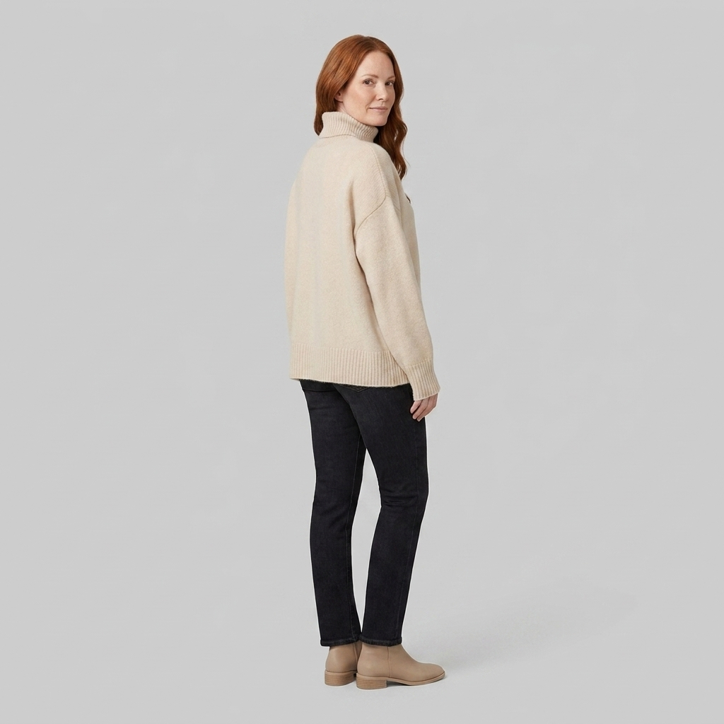 Liora Cashmere-Blend Turtleneck Sweater in beige – back view