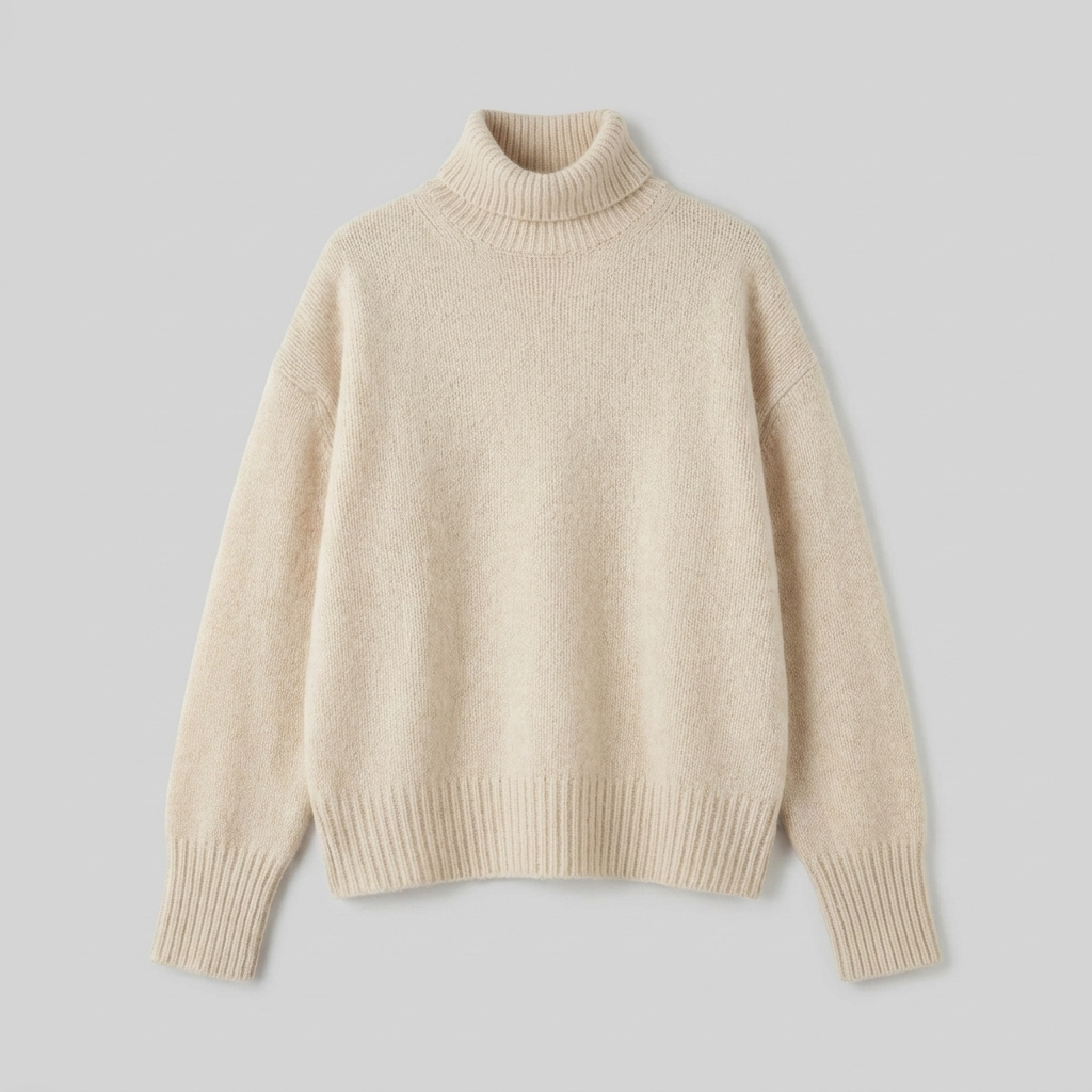 Liora Cashmere-Blend Turtleneck Sweater in beige – product front view