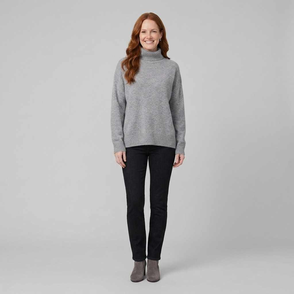 Liora Cashmere-Blend Turtleneck Sweater in gray – front view