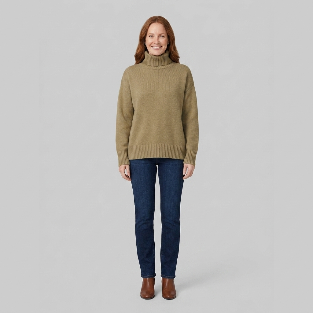 Liora Cashmere-Blend Turtleneck Sweater in khaki – front view