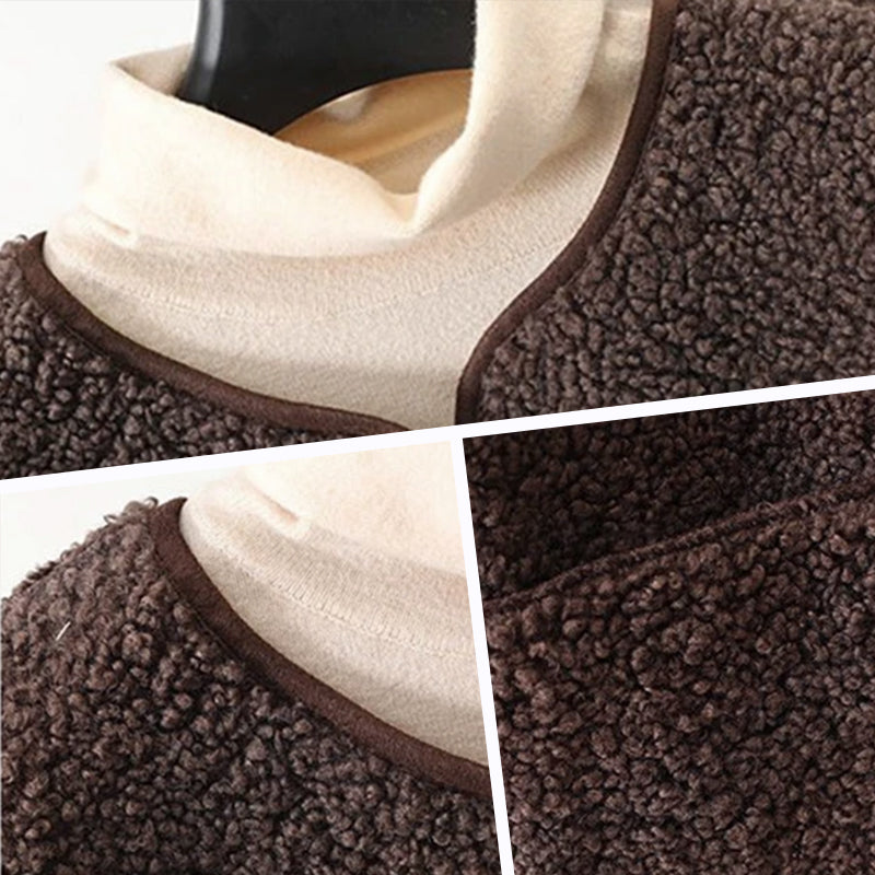 Lizzy button-front teddy fleece vest by Vera Noir – close-up