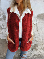 Lizzy Button-Front Teddy Fleece Vest by Vera Noir – back view