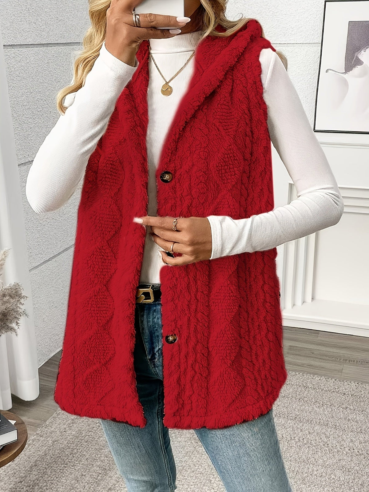 Lorenna | Cozy Hooded Sleeveless Vest – front view
