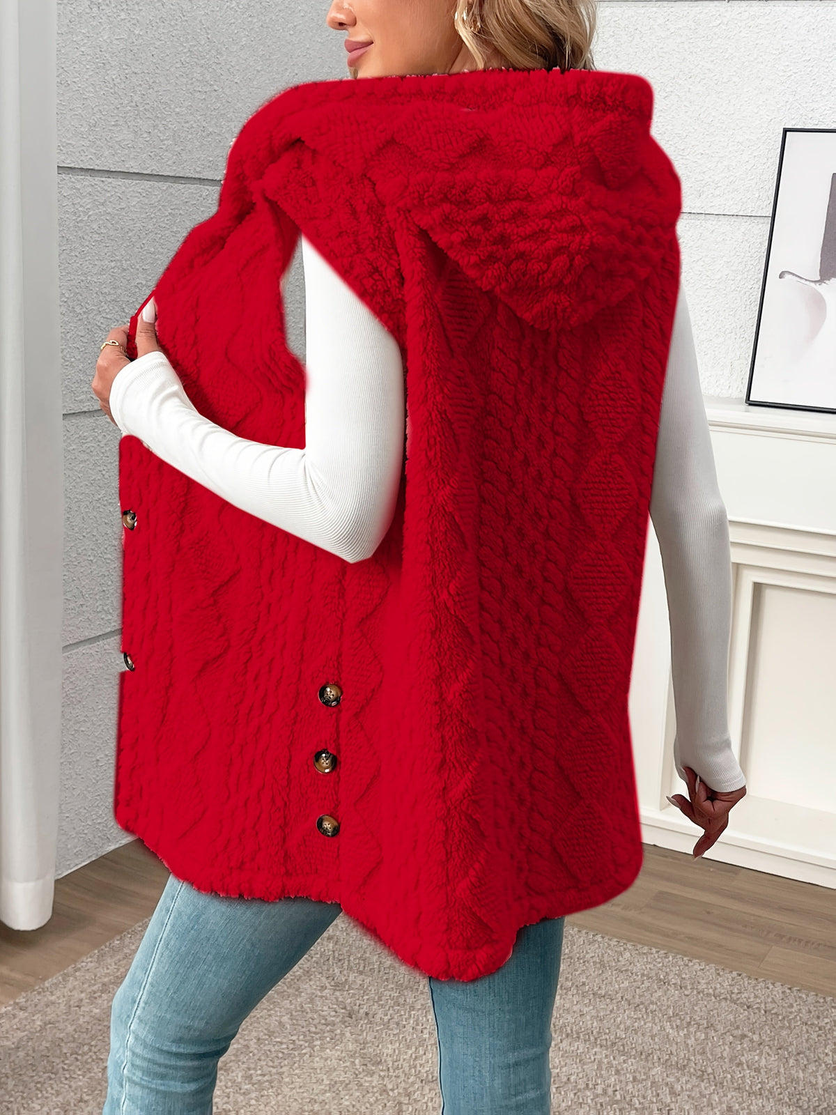 Lorenna | Cozy Hooded Sleeveless Vest – back view