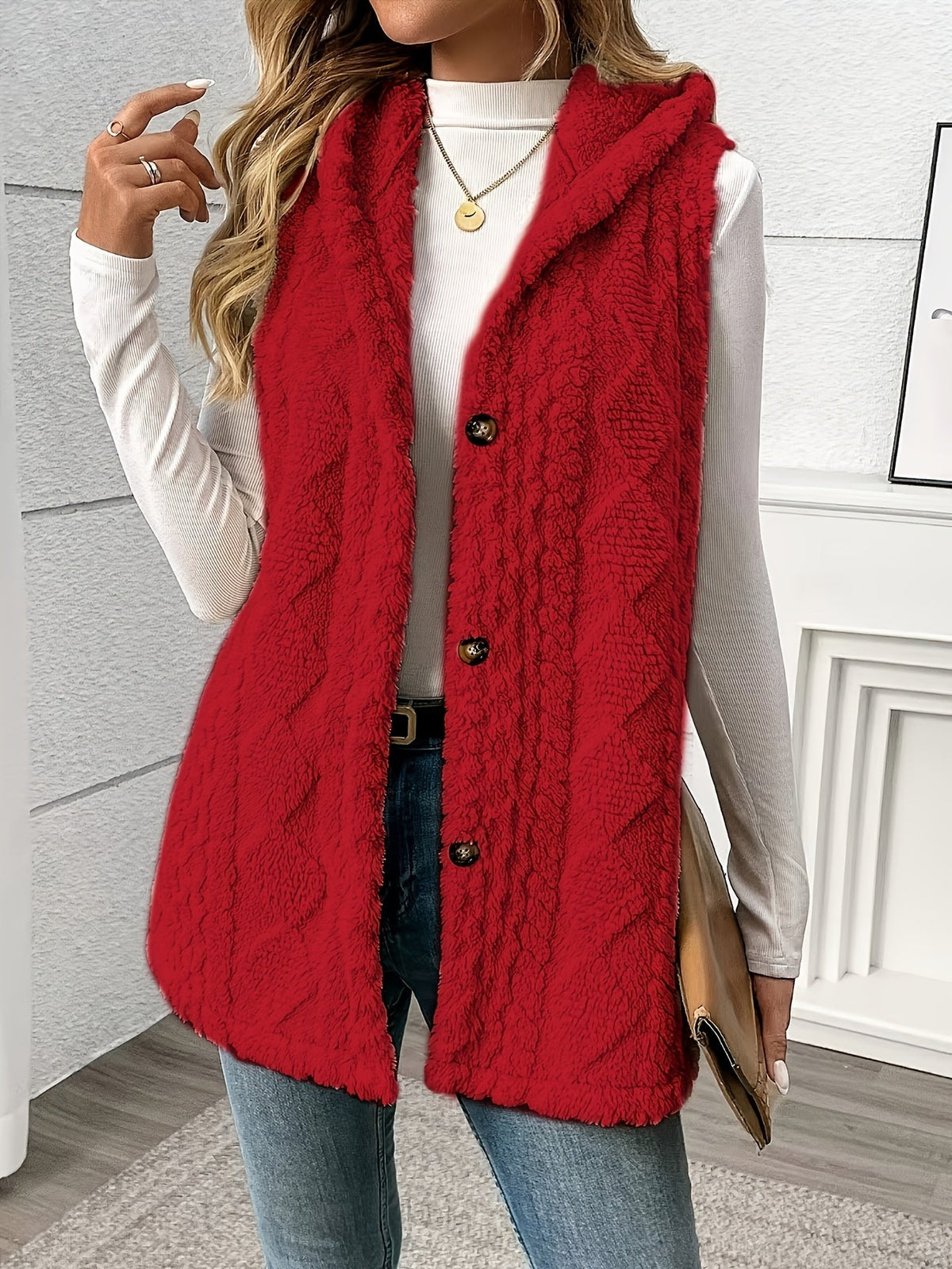 Lorenna | Cozy Hooded Sleeveless Vest – front view