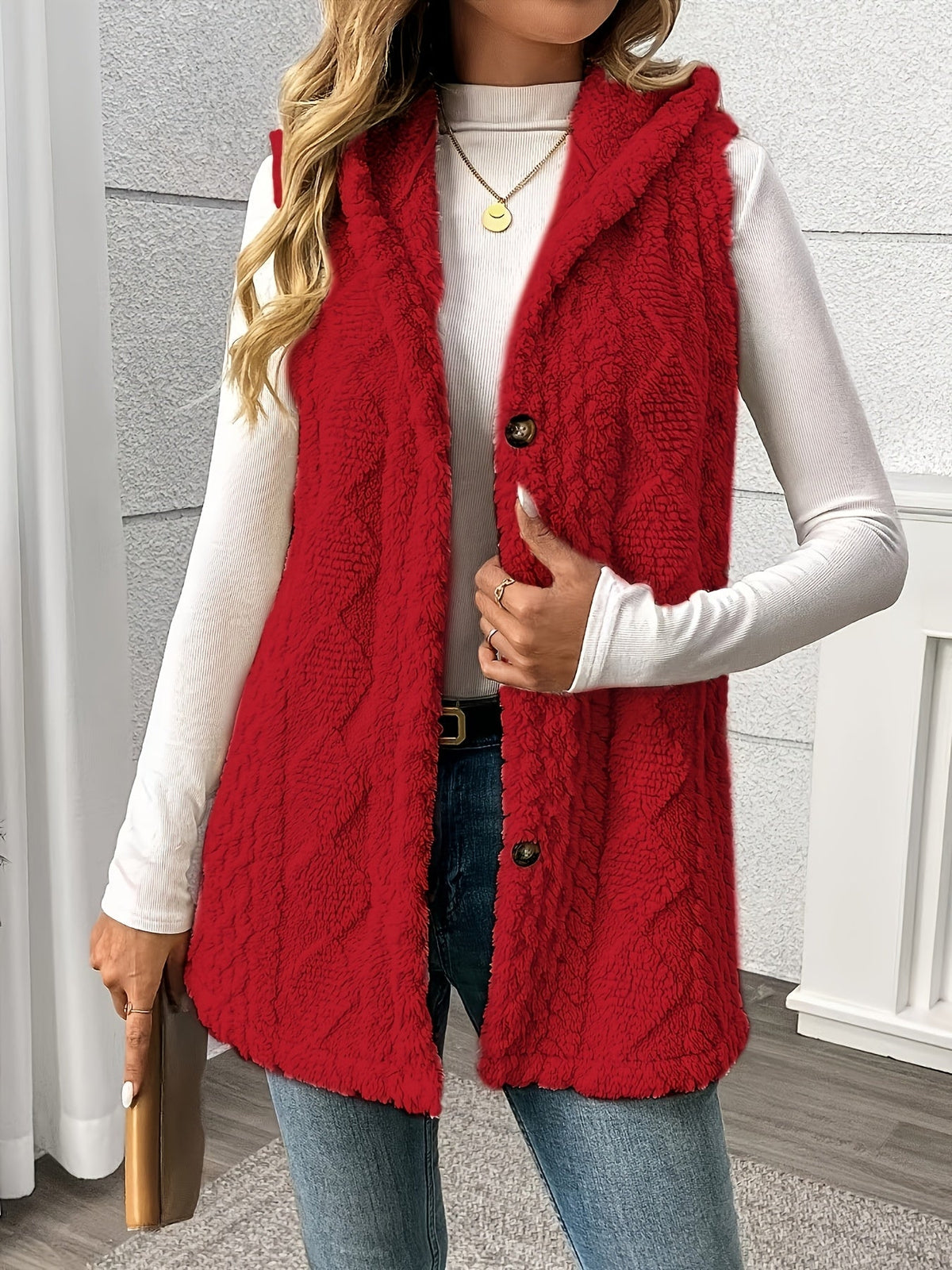 Lorenna | Cozy Hooded Sleeveless Vest – front view
