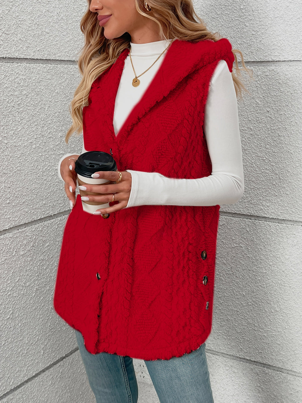Lorenna | Cozy Hooded Sleeveless Vest – styled view