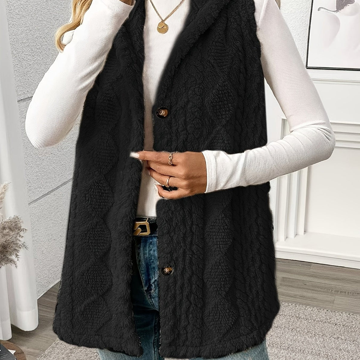 Lorenna | Cozy Hooded Sleeveless Vest – front view