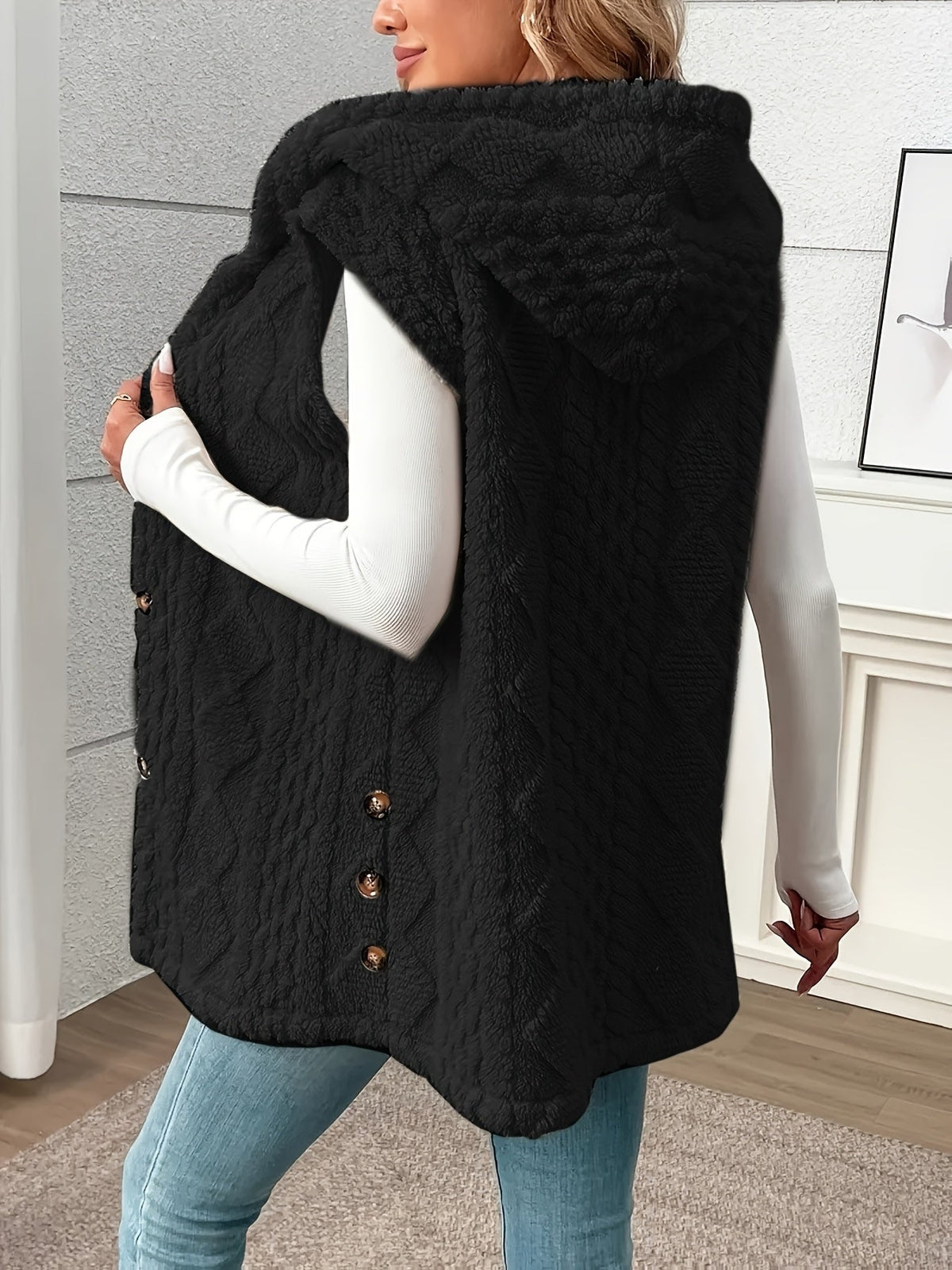 Lorenna | Cozy Hooded Sleeveless Vest – back view