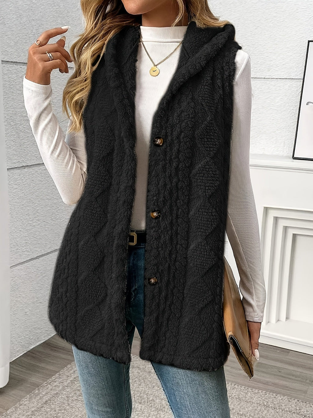 Lorenna | Cozy Hooded Sleeveless Vest – front view