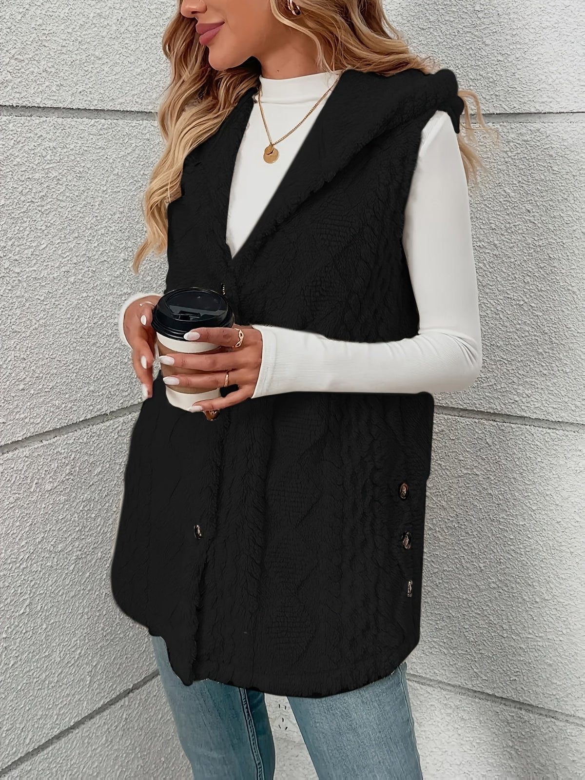 Lorenna | Cozy Hooded Sleeveless Vest – styled view