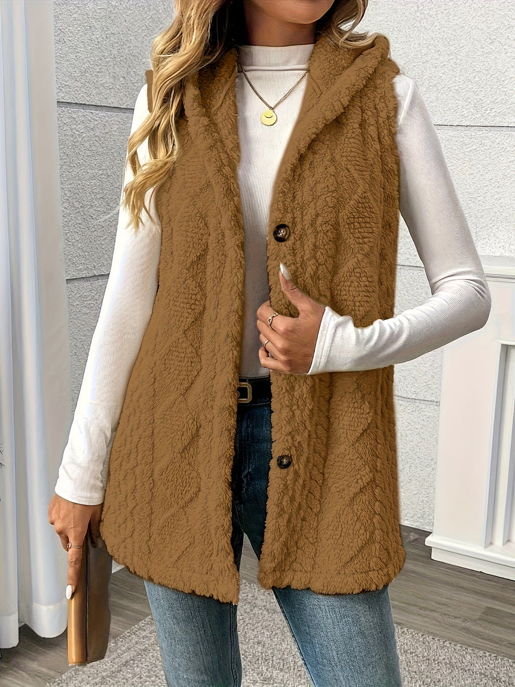 Lorenna | Cozy Hooded Sleeveless Vest – front view