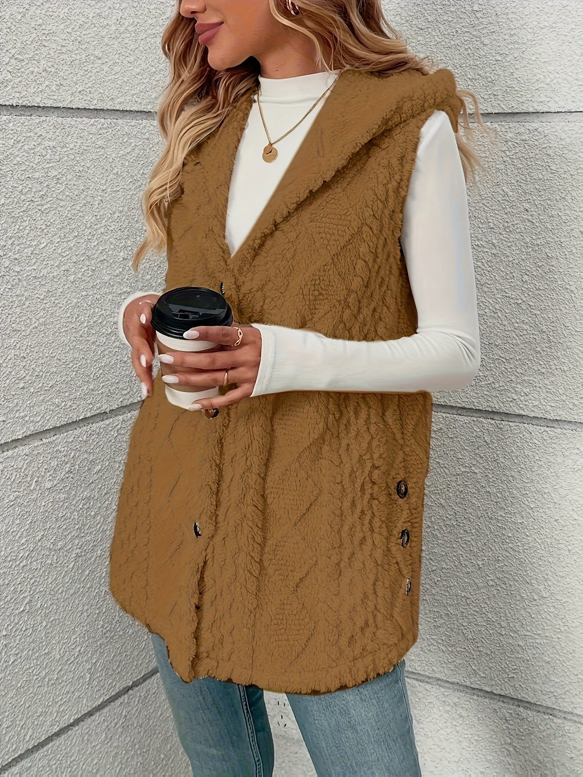 Lorenna | Cozy Hooded Sleeveless Vest – styled view