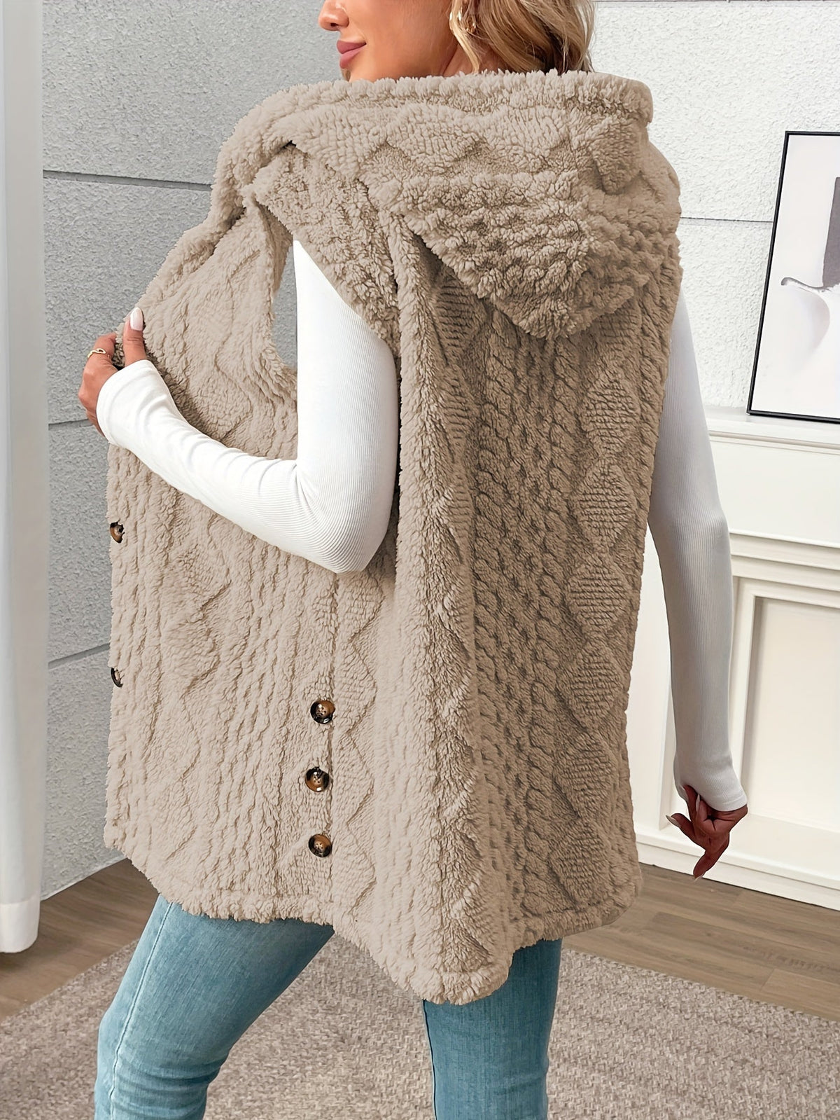 Lorenna | Cozy Hooded Sleeveless Vest – back view