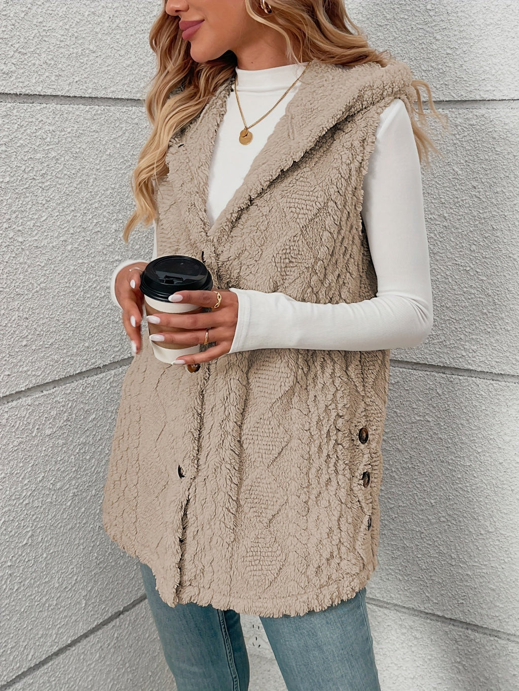 Lorenna | Cozy Hooded Sleeveless Vest – styled view